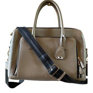 Anya Hindmarch Pebble Leather Google Eyes Satchel Top Handle Bag Taupe Coral